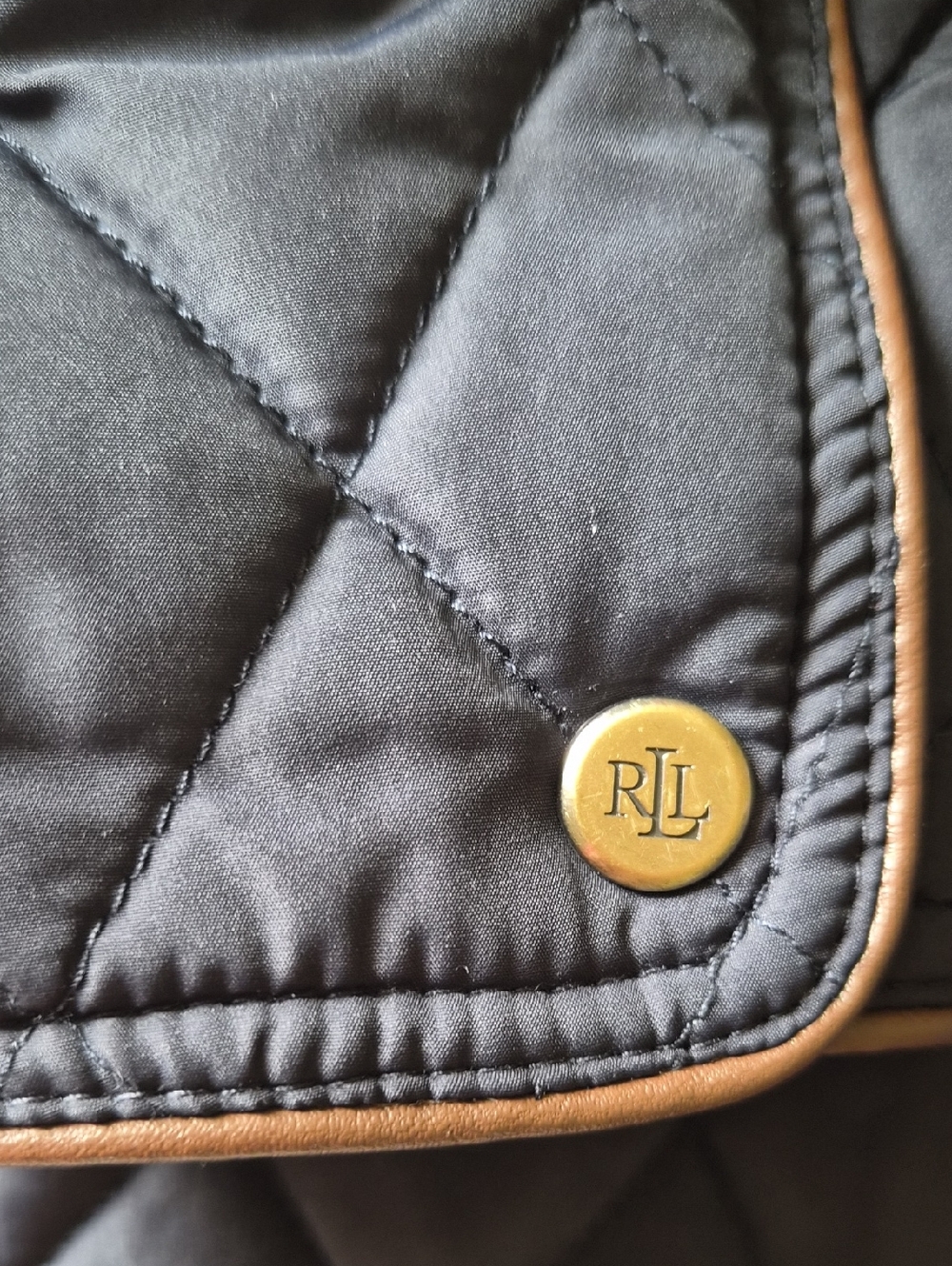 Ralph Lauren Navy Quilted Hooded Puffer with Brown Trim - Picture 8 of 12
